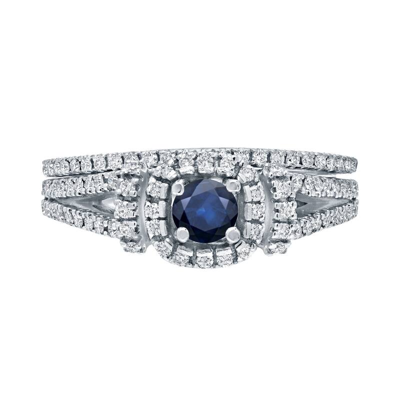 Auriya Modern 1/5ct Blue Sapphire and 1/2ctw Halo Diamond Engagement Ring Set 14kt Gold