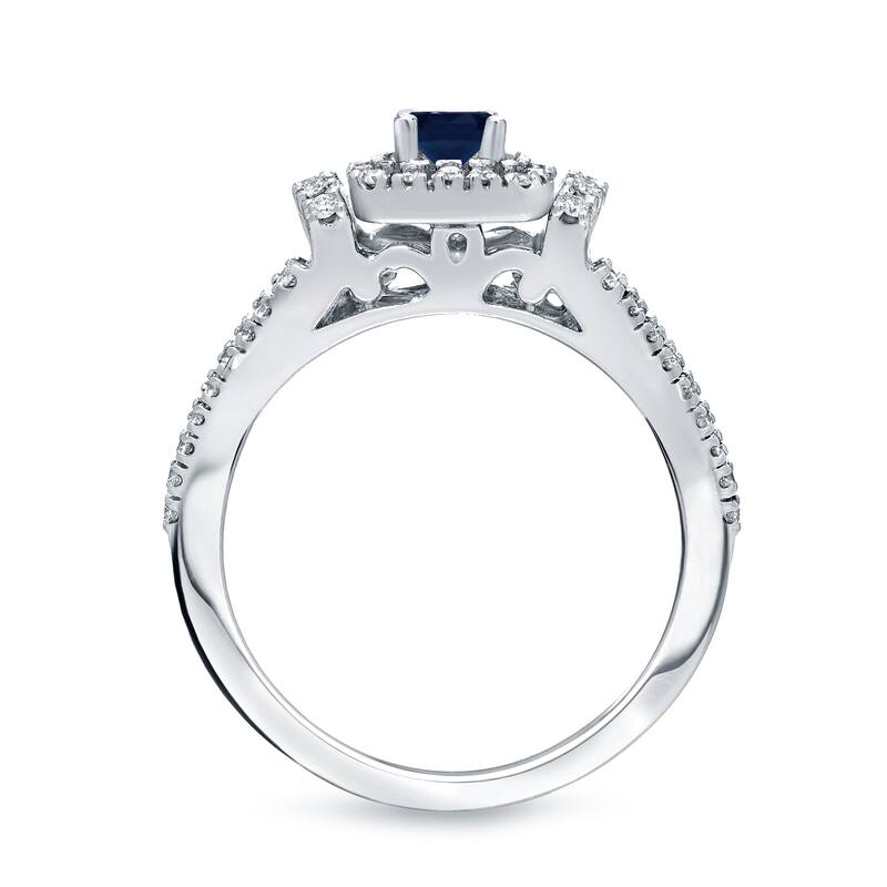 Auriya Modern 1/5ct Blue Sapphire and 1/2ctw Halo Diamond Engagement Ring Set 14kt Gold
