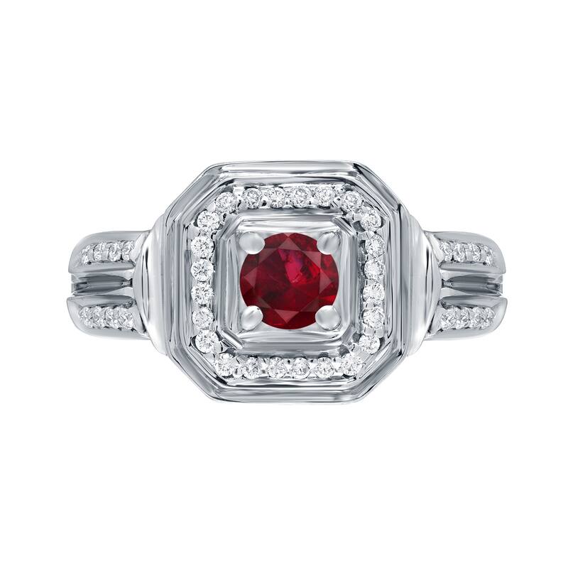14k Gold Round 1/5ct Ruby and 1/5ct TDW Diamond Engagement Ring by Auriya