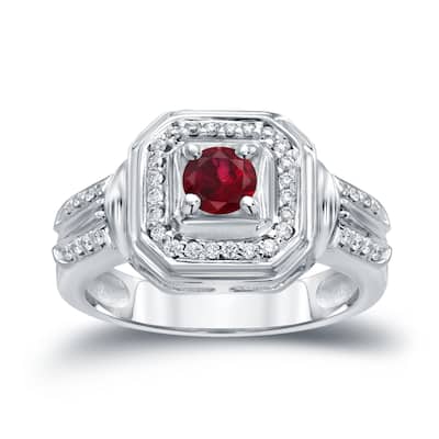 14k Gold Round 1/5ct Ruby and 1/5ct TDW Diamond Engagement Ring by Auriya