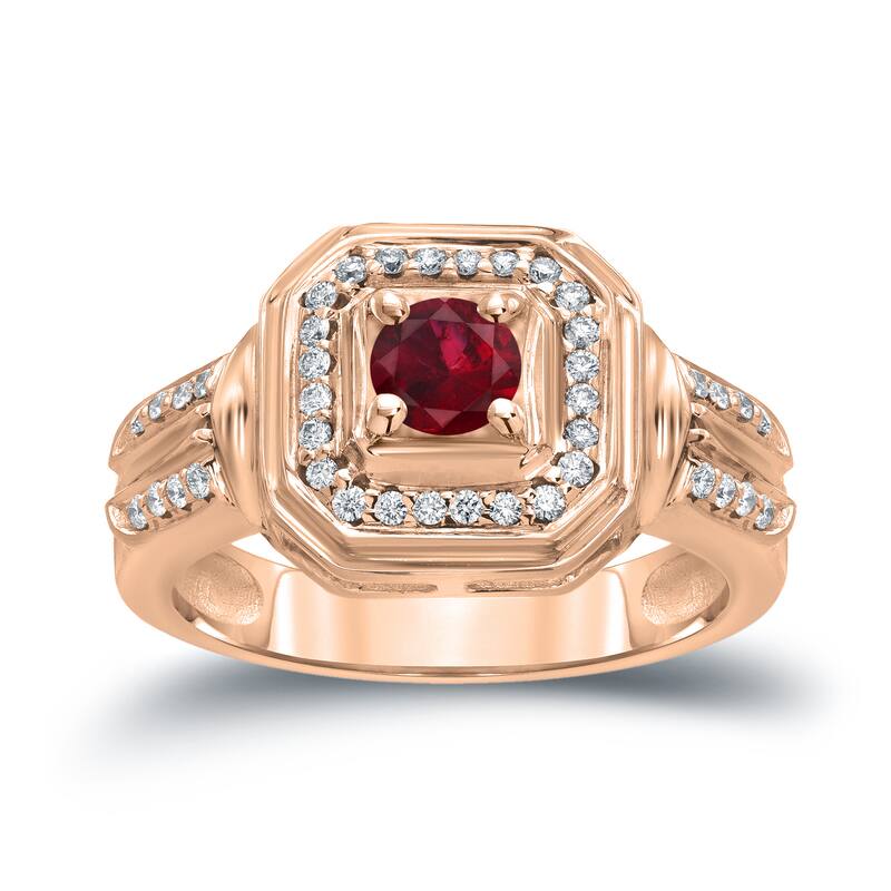 14k Gold Round 1/5ct Ruby and 1/5ct TDW Diamond Engagement Ring by Auriya