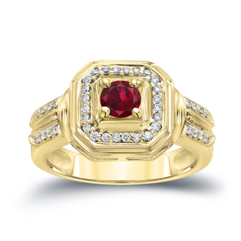 14k Gold Round 1/5ct Ruby and 1/5ct TDW Diamond Engagement Ring by Auriya