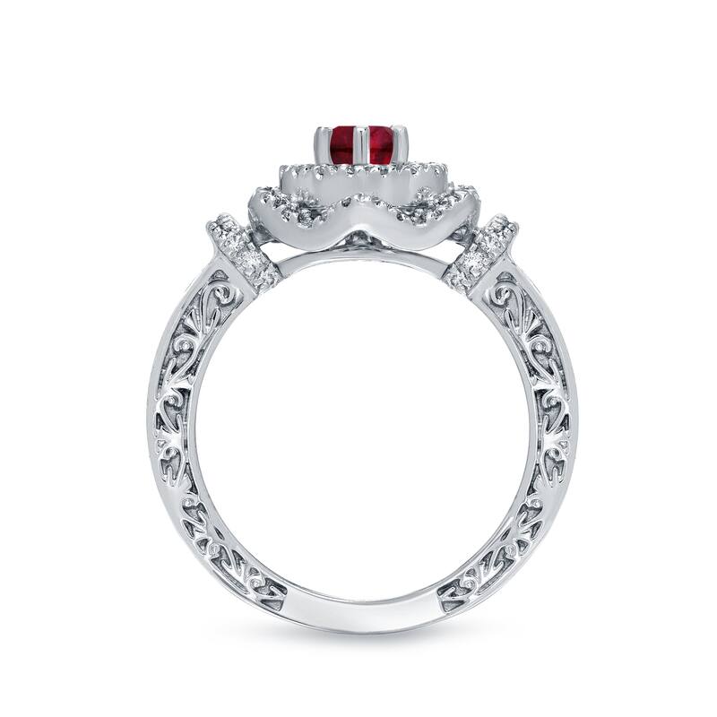 14k Gold Round 3/4ct Ruby and 1/3ct TDW Diamond Engagement Ring