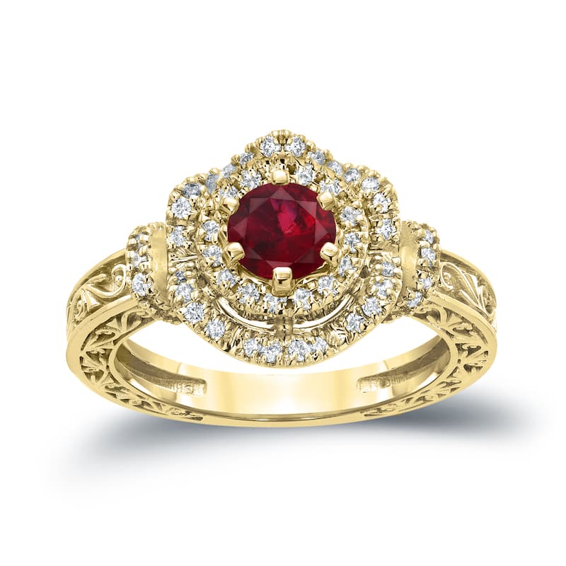 14k Gold Round 3/4ct Ruby and 1/3ct TDW Diamond Engagement Ring