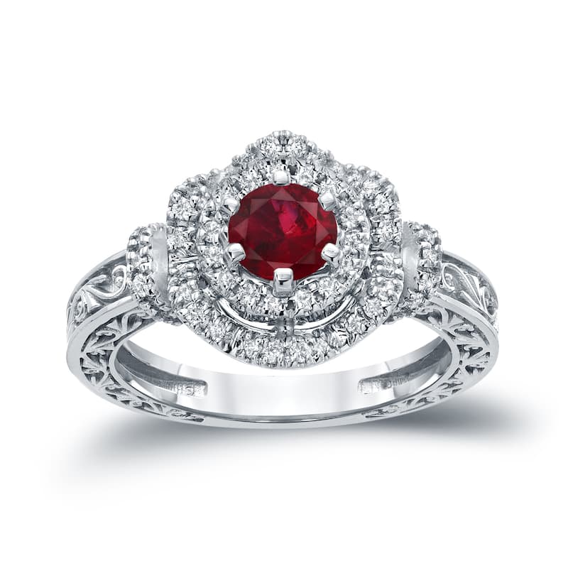 14k Gold Round 3/4ct Ruby and 1/3ct TDW Diamond Engagement Ring