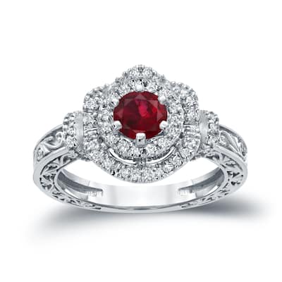 14k Gold Round 3/4ct Ruby and 1/3ct TDW Diamond Engagement Ring