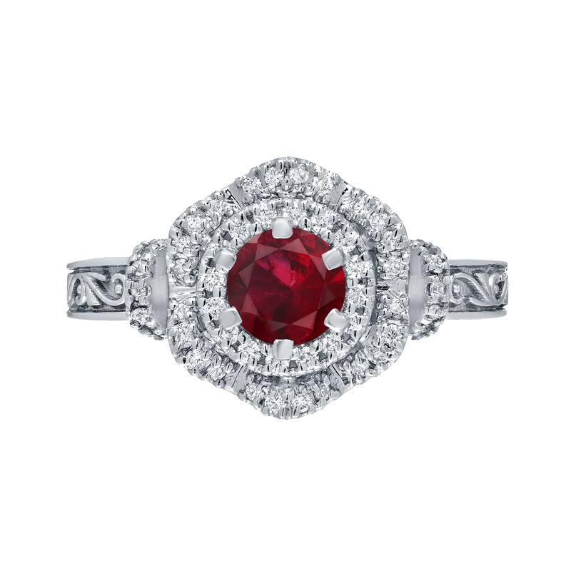 14k Gold Round 3/4ct Ruby and 1/3ct TDW Diamond Engagement Ring