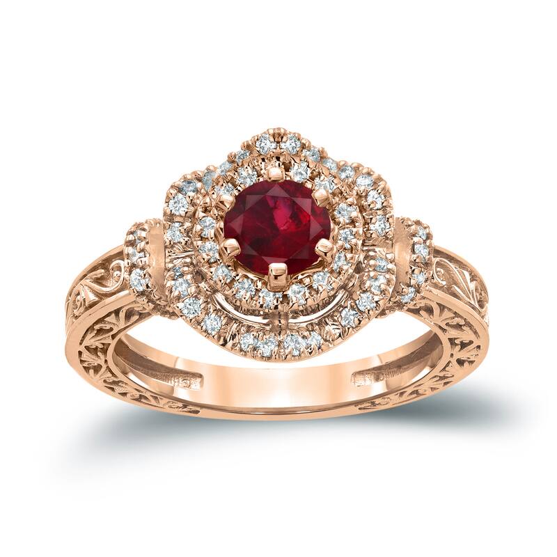 14k Gold Round 3/4ct Ruby and 1/3ct TDW Diamond Engagement Ring