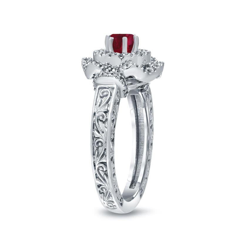14k Gold Round 3/4ct Ruby and 1/3ct TDW Diamond Engagement Ring