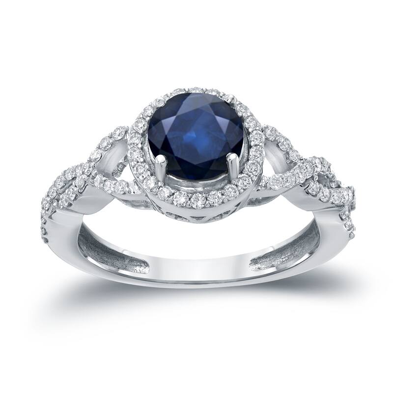 Auriya 1ct Blue Sapphire and 2/5ctw Round Halo Diamond Engagement Ring