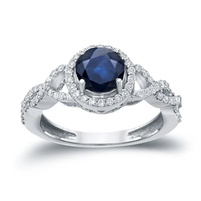 Auriya 1ct Blue Sapphire and 2/5ctw Round Halo Diamond Engagement Ring