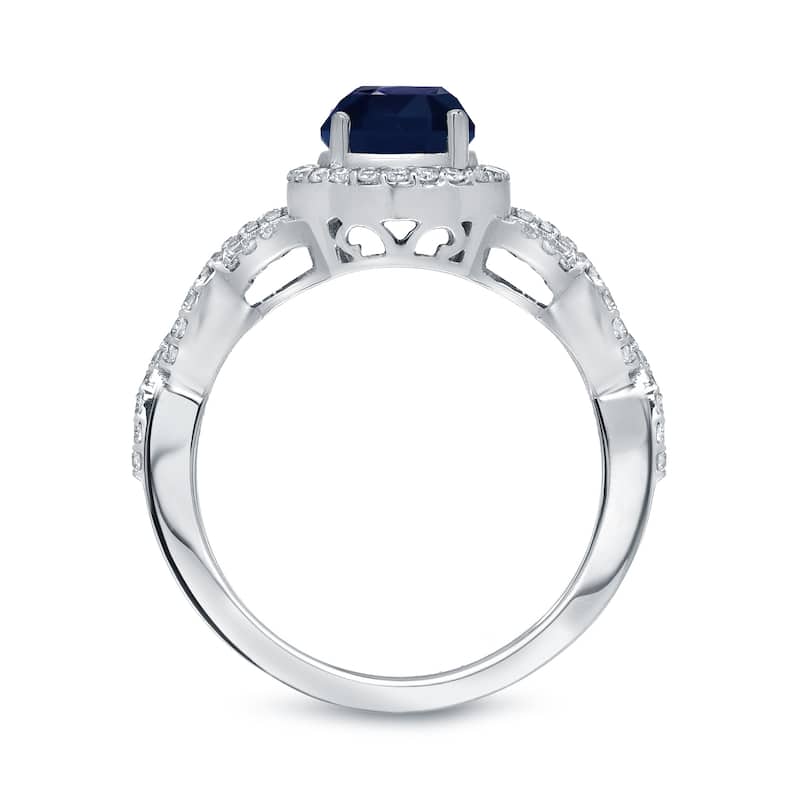 Auriya 1ct Blue Sapphire and 2/5ctw Round Halo Diamond Engagement Ring