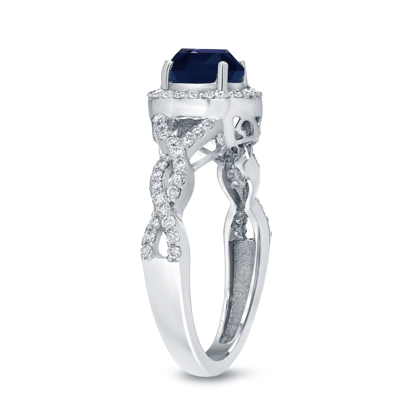Auriya 1ct Blue Sapphire and 2/5ctw Round Halo Diamond Engagement Ring