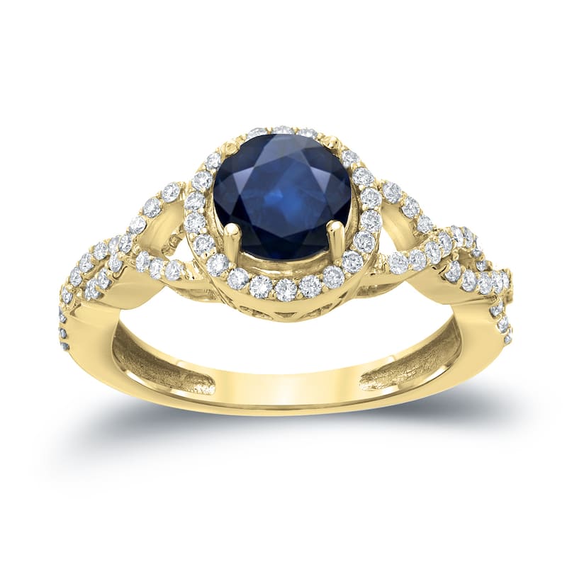 Auriya 1ct Blue Sapphire and 2/5ctw Round Halo Diamond Engagement Ring
