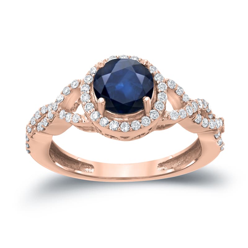 Auriya 1ct Blue Sapphire and 2/5ctw Round Halo Diamond Engagement Ring