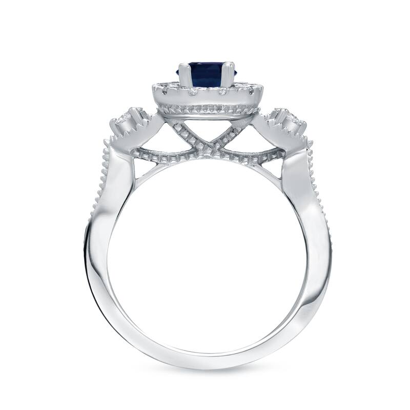 14k Gold Round 1/2ct Blue Sapphire and 1/2ct TDW Diamond Halo Engagement Ring