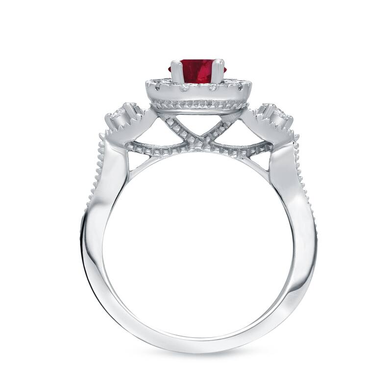 14k Gold Round 1/2ct Ruby and 1/2ct TDW Diamond Halo Engagement Ring