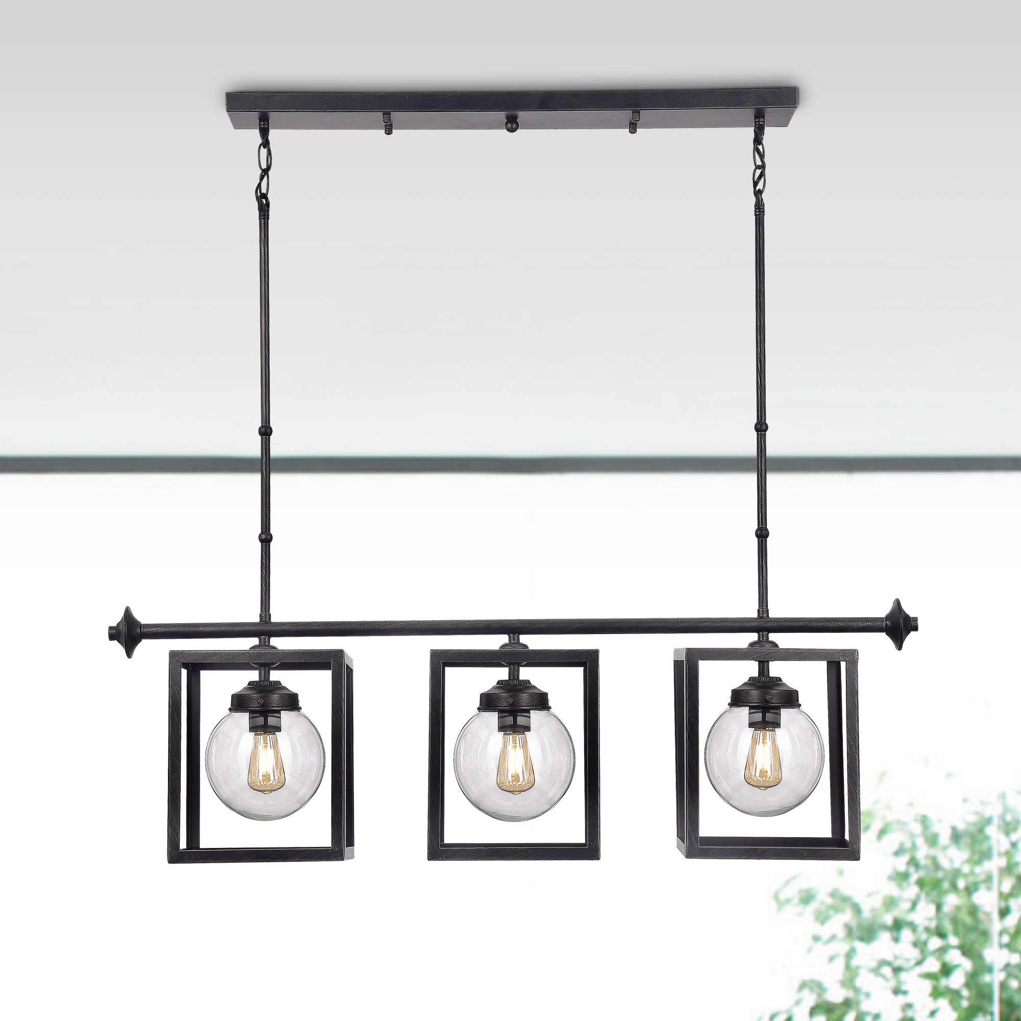 Luna Black Iron and Clear Glass Globes 3-light Chandelier (3-Light, Antique Black, Clear Glass Globes) - Chandeliers For Bedrooms by Overstock.com