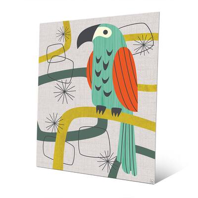 Retro Parrot in Green Wall Art Print on Metal