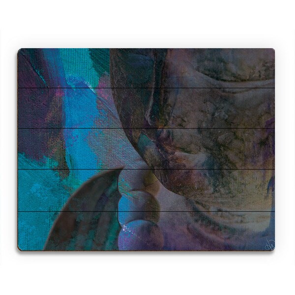 Cyan Tinted Buddha Abstract Wall Art Print on Wood
