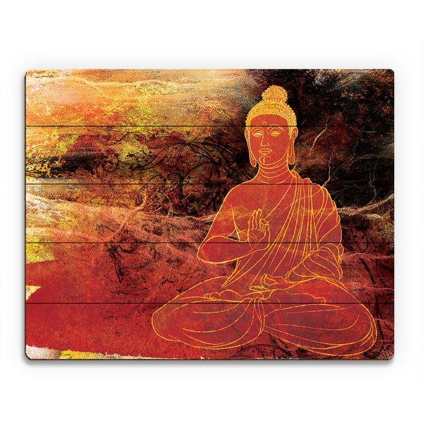 Rust Lotus Buddha on Brown Wall Art Print on Wood