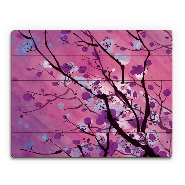Mulberry Floral Branch Wall Art Print on Wood