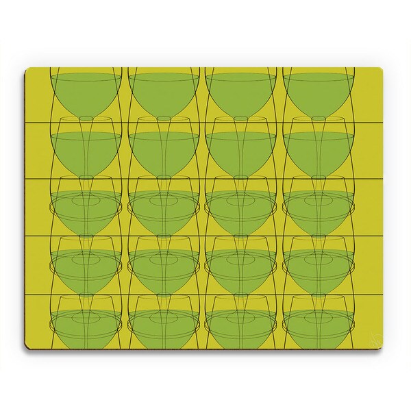 Cheery Green Wine Glasses Wall Art Print on Wood