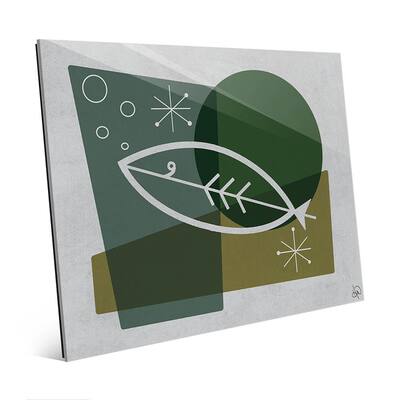 Fish in Green Mod Wall Art Print on Glass