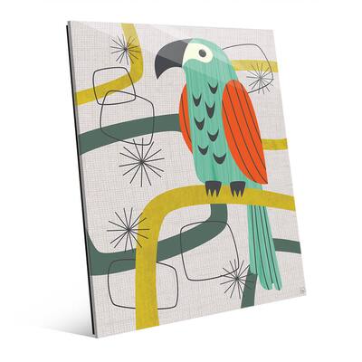 Retro Parrot in Green Wall Art Print on Acrylic