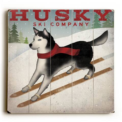 Husky Dog Ski - Wood Wall Decor by Ryan Fowler - Multi-Color