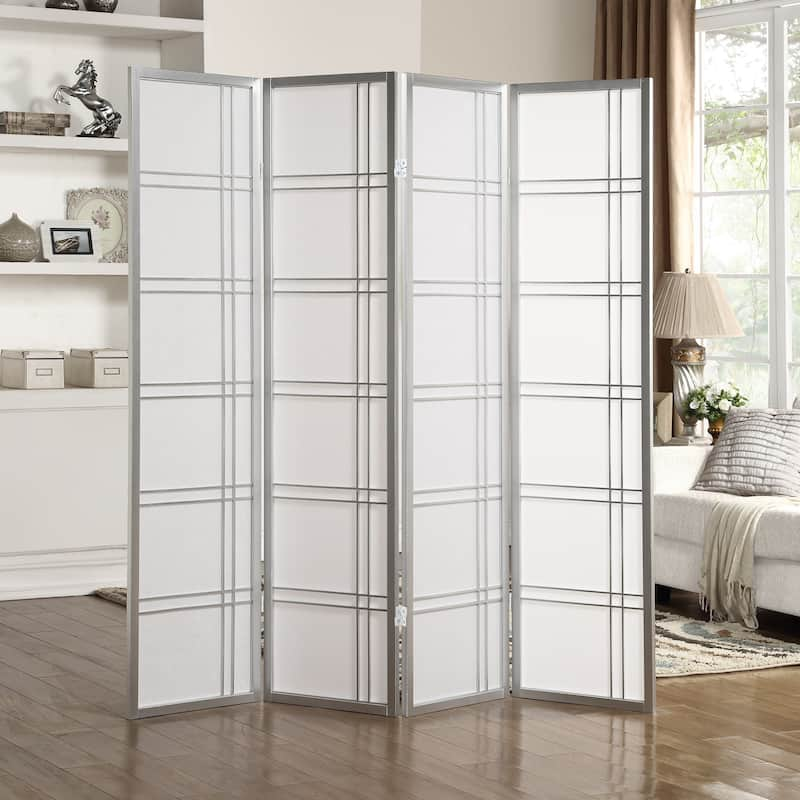 Roundhill Furniture Seto White Wood and Paper 4-panel Room Divider ...