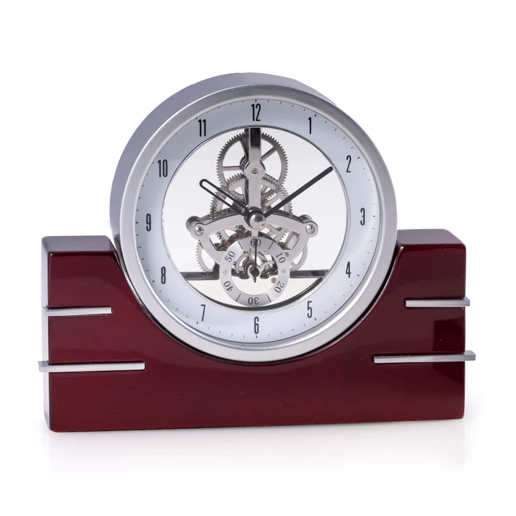 Bey Berk Brown Wood Rio de Janeiro Skeleton Desk Clock
