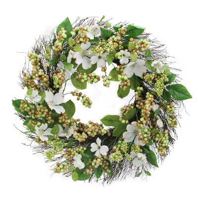 22" Dogwood, Berry Wreath Spring Greenery For Door Wall Wreath