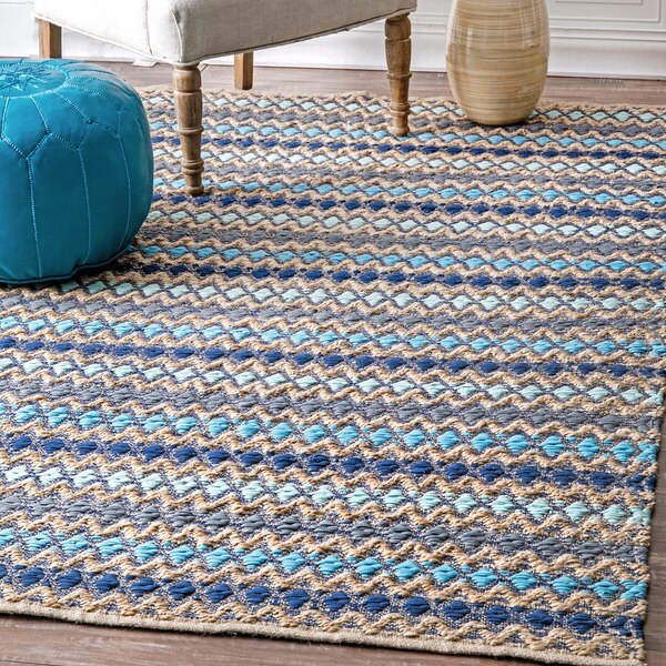 nuLOOM Blue Handmade Flatweave Natural Fiber Jute Diamond Stripes Area Rug