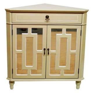 Becker Wooden Single-drawer 2-door Corner Cabinet w/ Lattice Mirror Inserts