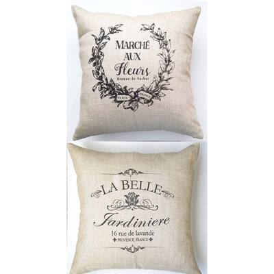 French Market Tan Linen Throw Pillow