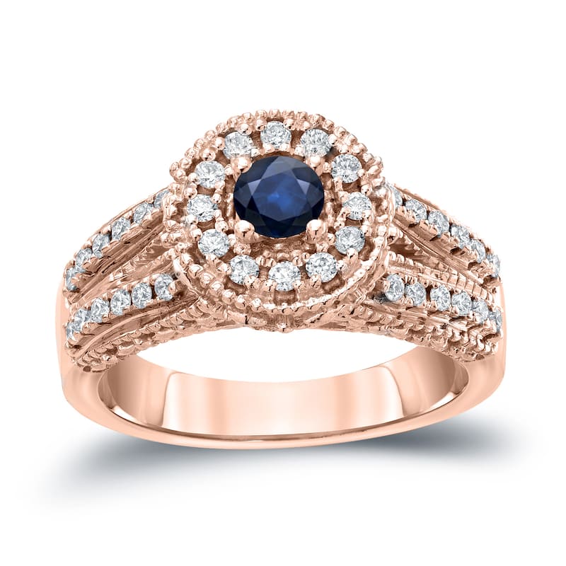Auriya Vintage 1/5ct Blue Sapphire and 1/2ctw Halo Diamond Engagement Ring 14kt Gold Split Shank (H-I, I1-I2)