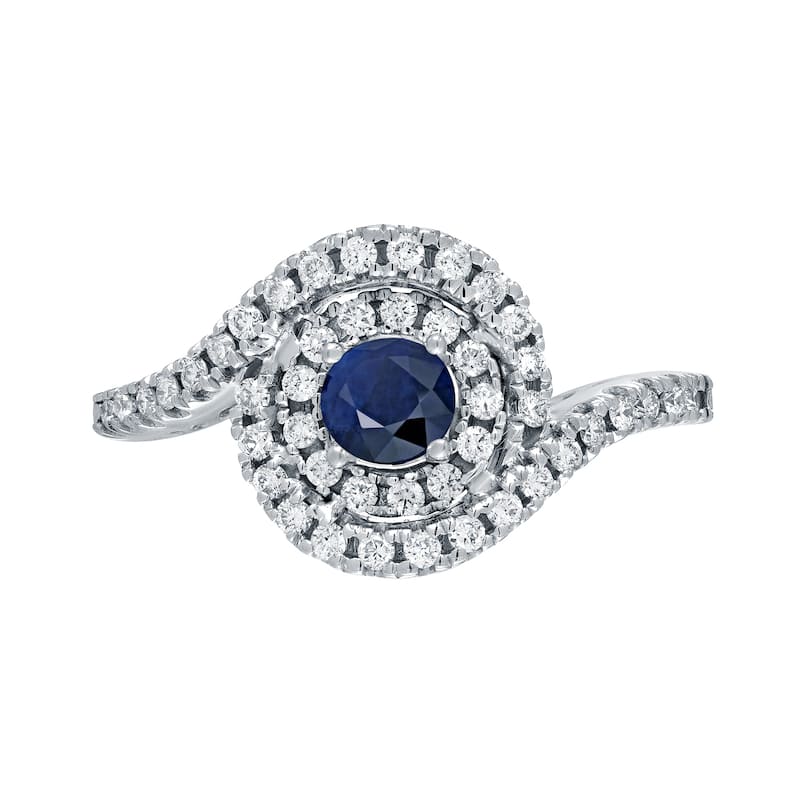 14k Gold Round 1/5ct Blue Sapphire and 3/5ct TDW Diamond Halo Engagement Ring