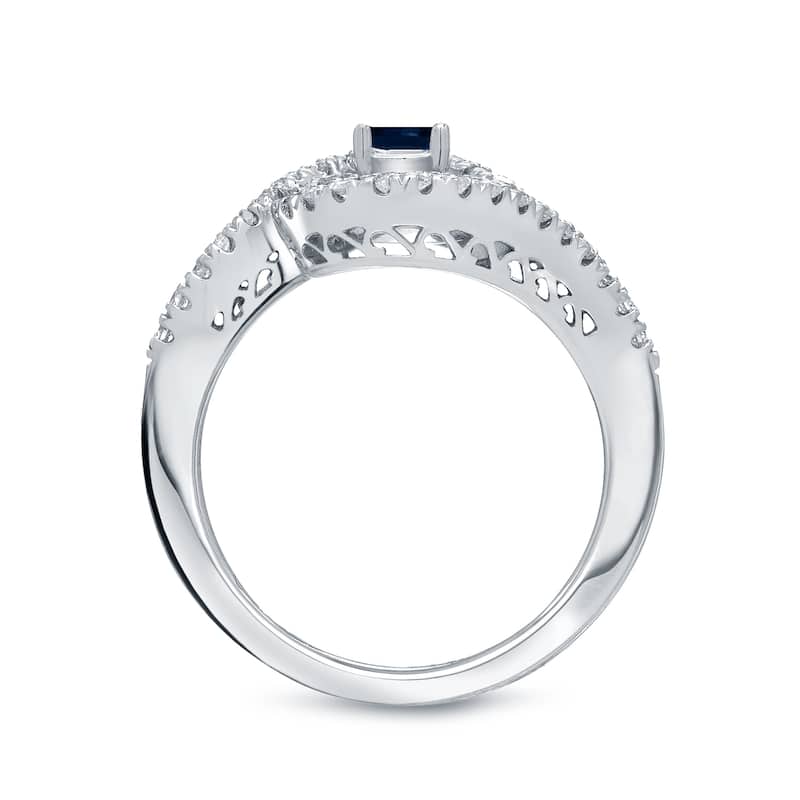 14k Gold Round 1/5ct Blue Sapphire and 3/5ct TDW Diamond Halo Engagement Ring