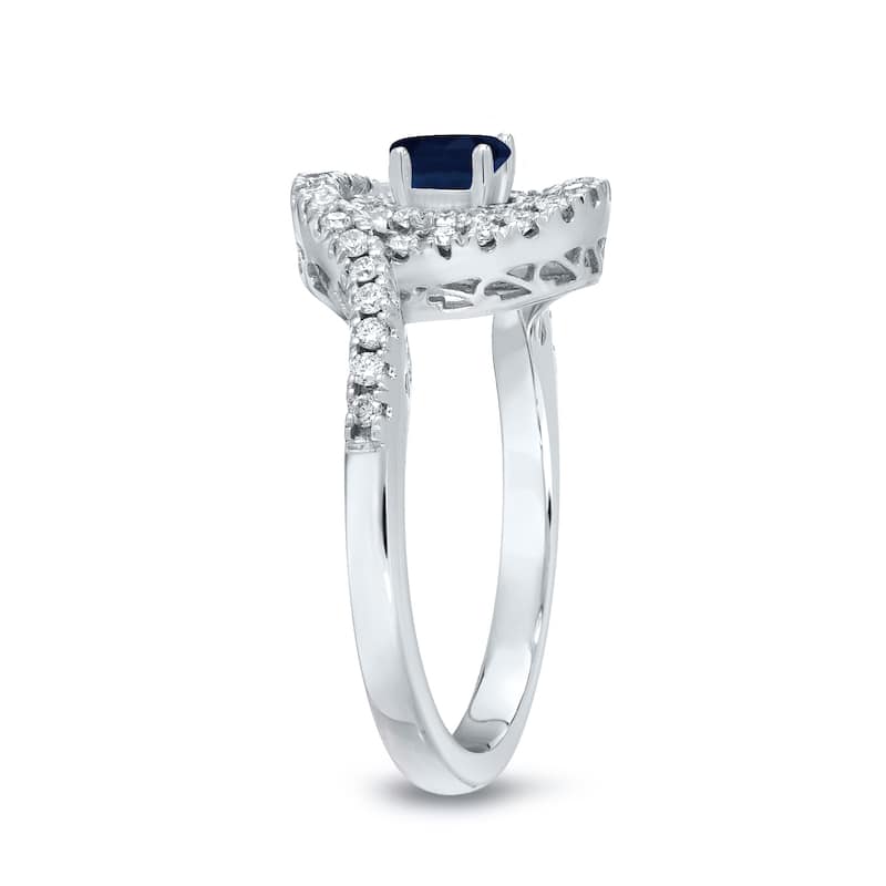14k Gold Round 1/5ct Blue Sapphire and 3/5ct TDW Diamond Halo Engagement Ring