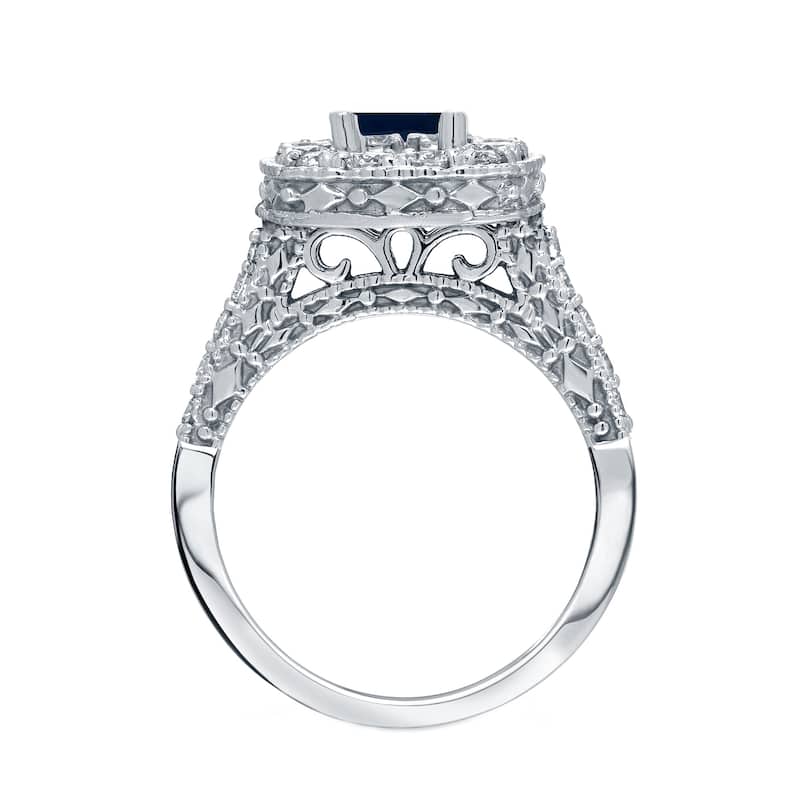 14k Gold Round 3/4ct Blue Sapphire and 3/4ct TDW Diamond Halo Engagement Ring