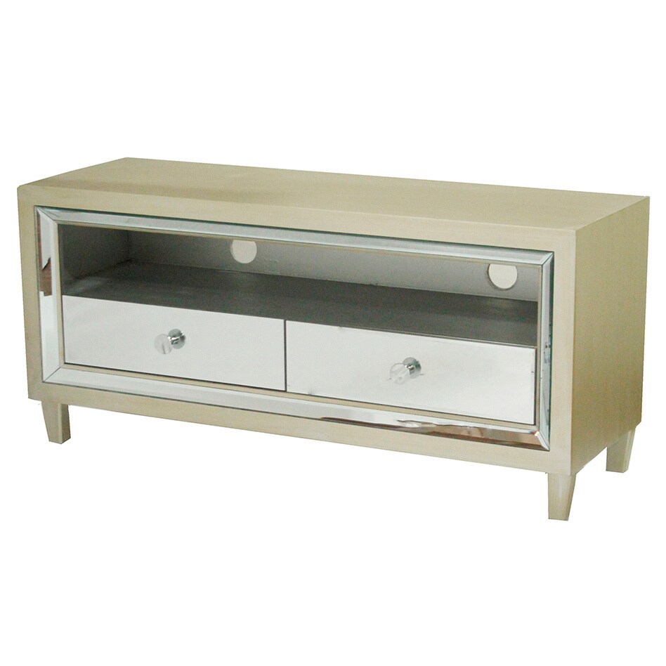 Shop Black Friday Deals On Avery Wood And Glass 2 Drawer Mirrored Tv Stand Overstock 16634716