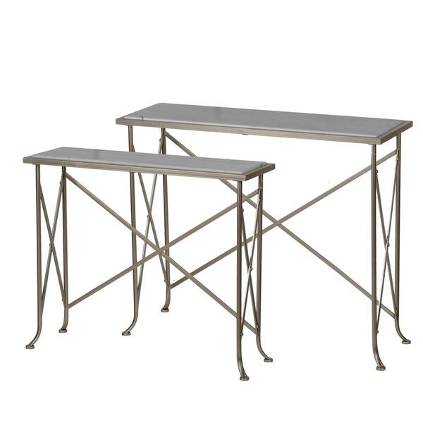 Natick Antique Brass and Marble Top Nesting Console Tables Bed Bath