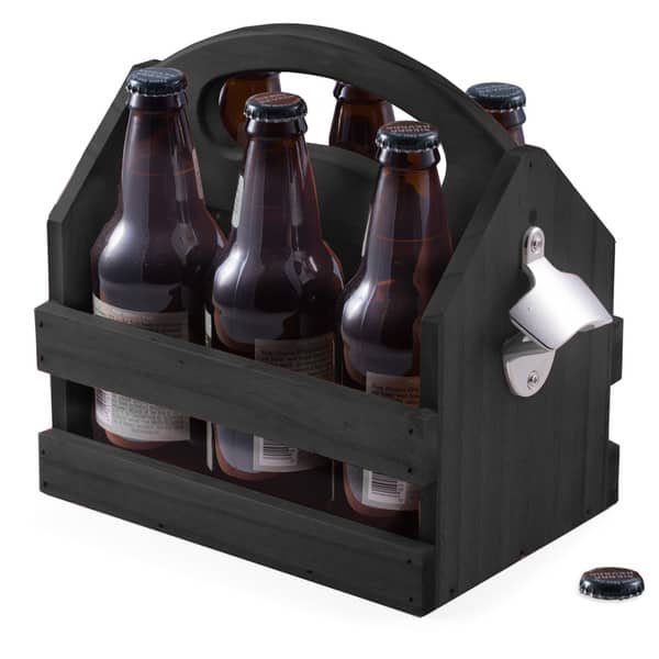 Black Solid Wood Beer Caddy With Bottle Opener Overstock 16635620
