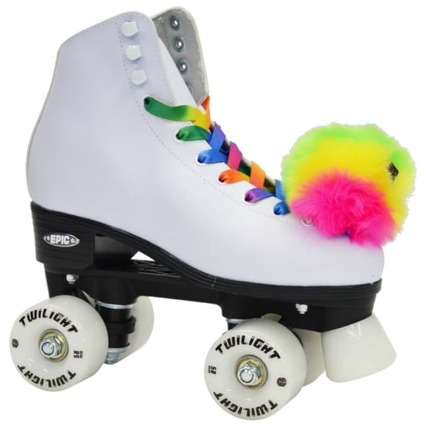Epic Allure Twilight Rainbow LED Light UP White Nylon High-top Quad Roller Skates