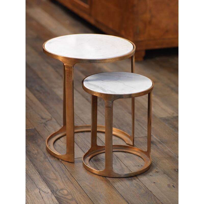 Zodax Nikki Round Marble and Raw Aluminum Nesting Tables, Set of 2