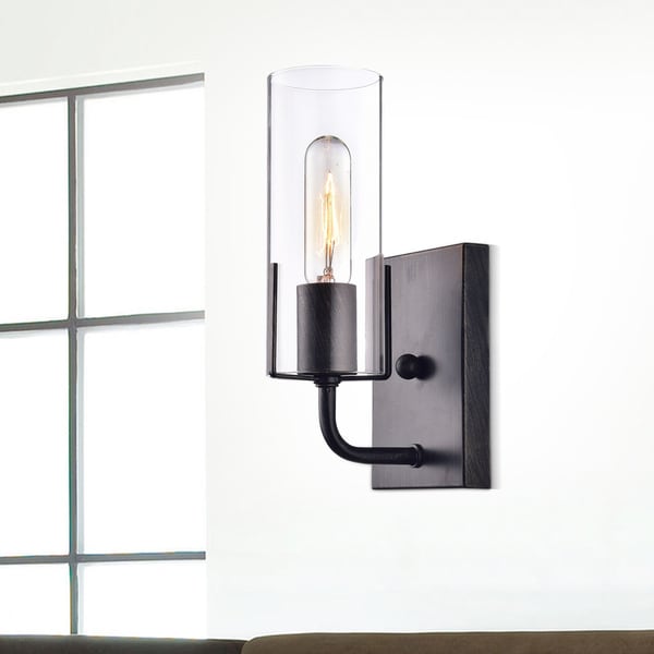 Alfreda Antique Black Wall Sconce with Clear Glass Cylinder