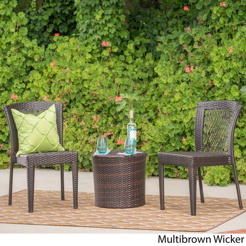 Ashton Outdoor 3-Piece Wicker Stacking Chair Chat Set by Christopher Knight Home