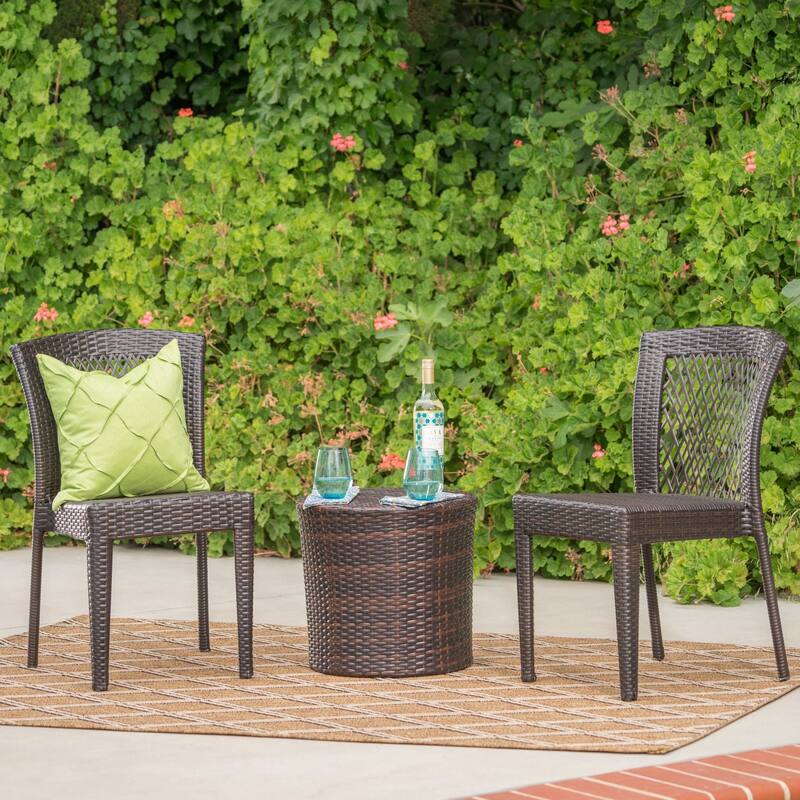Ashton Outdoor 3-Piece Wicker Stacking Chair Chat Set by Christopher Knight Home - Brown