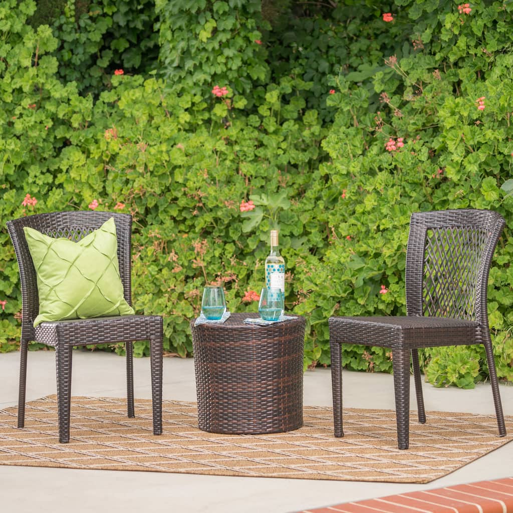 Ashton Outdoor 3-Piece Wicker Stacking Chair Chat Set by Christopher Knight Home